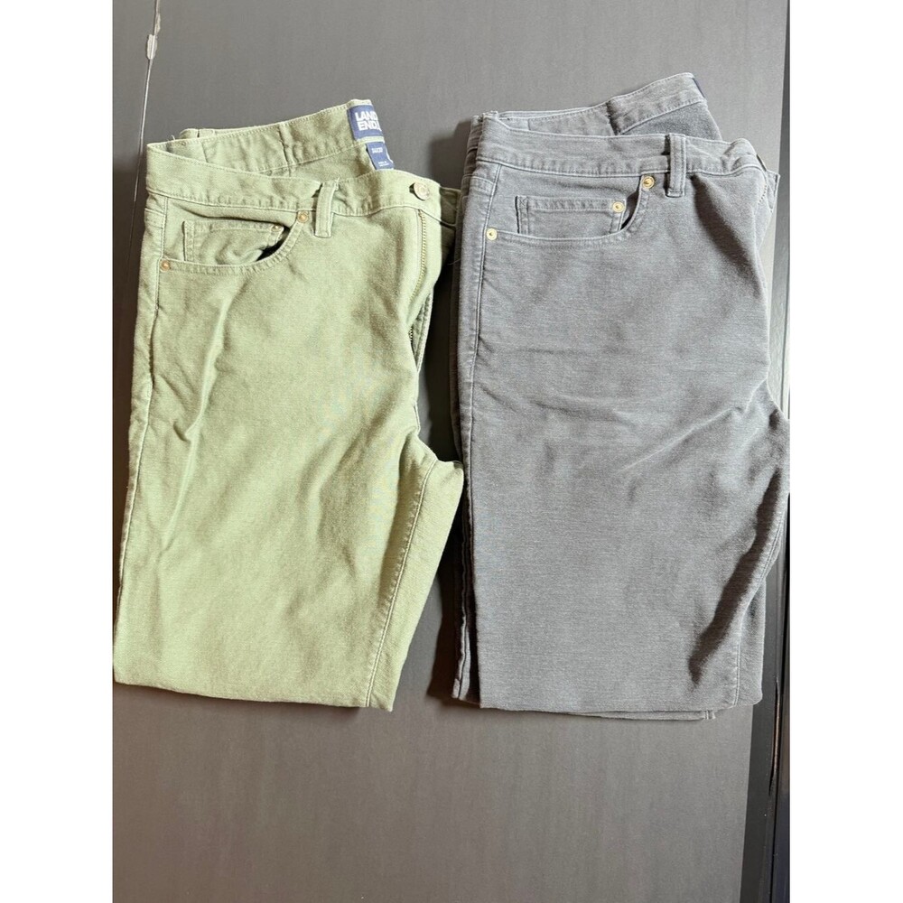 Lands’ End Men’s 34x30 Pants Lot – Gray & Light Green Twill Casual Trousers